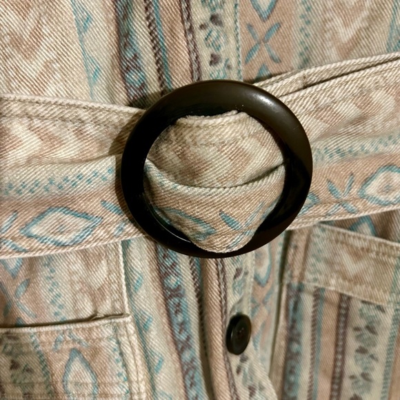 NWOT Sézane ✨Archives✨ Denim Collared Belted Button Up Mini Dress Beige/Green - Picture 6 of 11